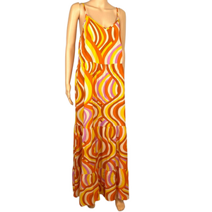 Smashed Lemon Maxi Sundress Swirl Print Dress Women's 8